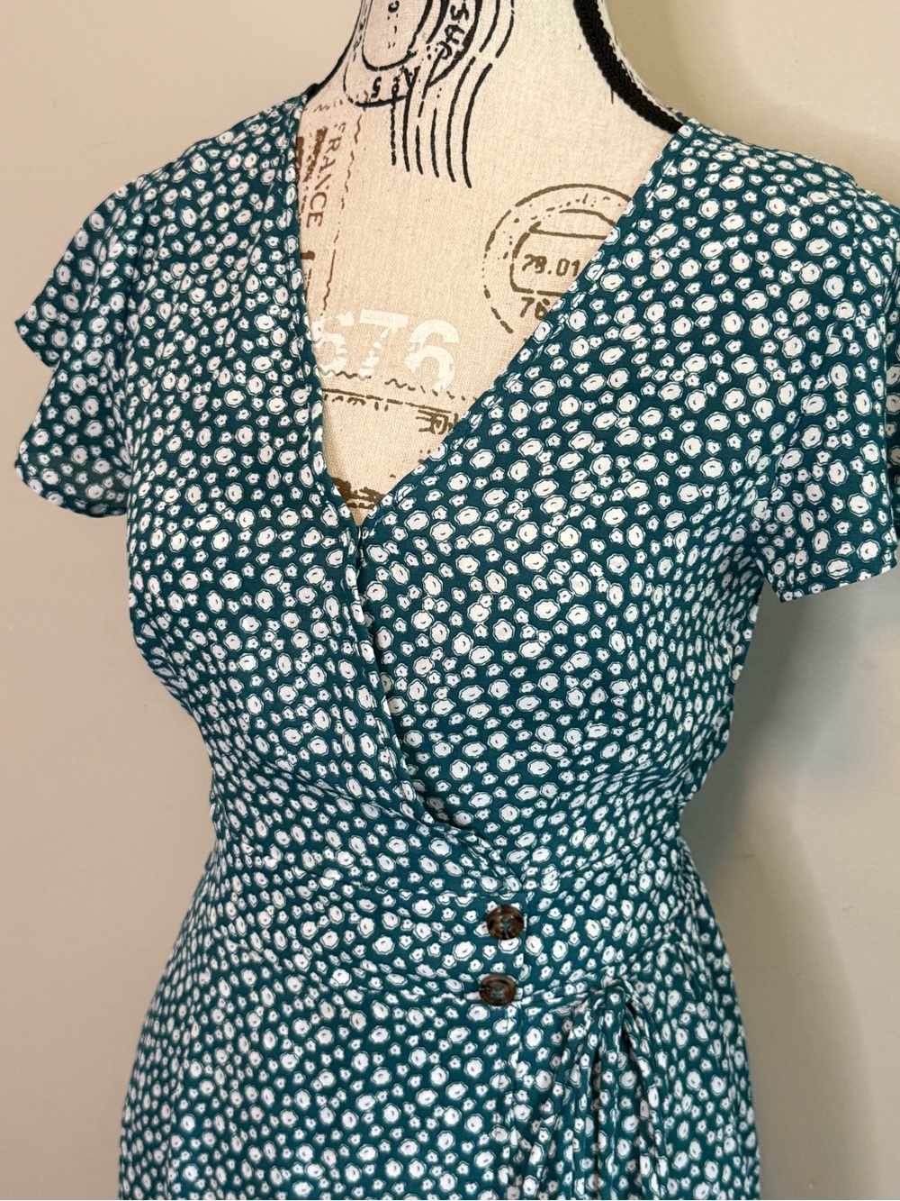 Sienna Sky Teal and White Dot Wrap Midi Dress - Size XS - Picture 6 of 9